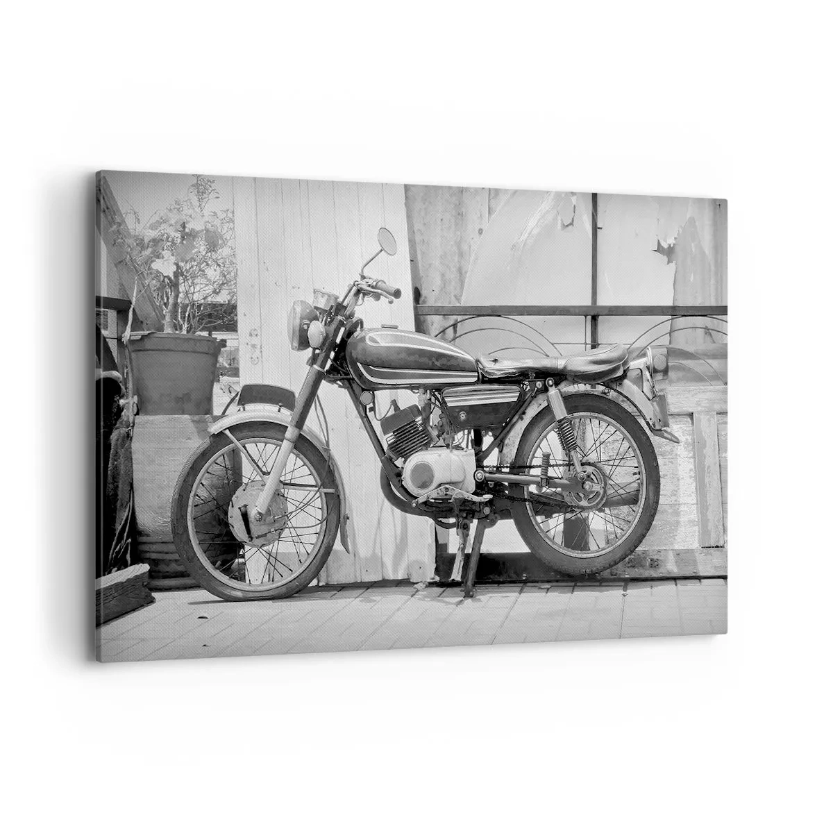 Impression sur toile - Image sur toile - Photo en noir et blanc d'une moto classique - 120x80cm - Classique au dessus de tout - Décoration murale moderne pour le salon et la chambre ARTTOR