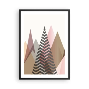 Affiche dans un cadre noir - Poster - Montagnes géométriques aux tons pastel avec un effet superposé - 50x70cm - Vue pyramidale - Décoration murale moderne pour le salon et la chambre ARTTOR