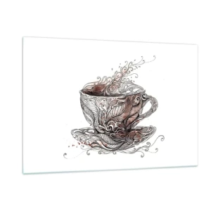 Impression sur verre - Image sur verre - Dessin artistique d'une tasse avec ornements et vapeur - 120x80cm - Du thé, bon pour tout - Décoration murale moderne pour le salon et la chambre ARTTOR