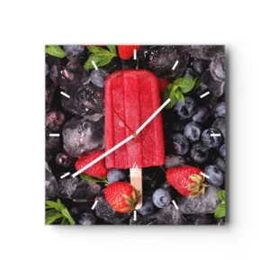 Horloge murale - Pendule murale - Glace rouge entourée de fruits et de glace - 30x30cm - Le goût d’un été chaud - Décoration murale moderne pour le salon et la chambre ARTTOR