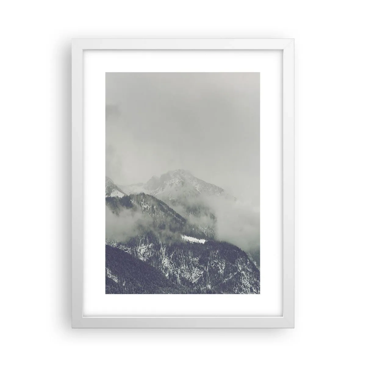 Affiche dans un cadre blanc - Poster - Vallée brumeuse - 30x40 cm