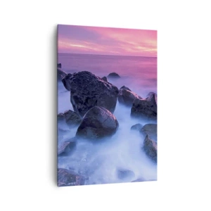 Impression sur toile - Image sur toile - Côte rocheuse au coucher du soleil - 70x100cm - Naissance dans la lumière et le brouillard - Décoration murale moderne pour le salon et la chambre ARTTOR