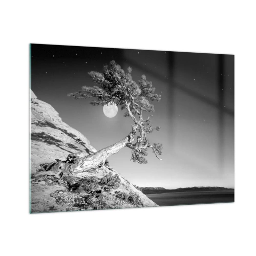 Impression sur verre - Image sur verre - Un arbre penché sur une colline avec la lune en arrière-plan - 100x70cm - Un combattant vainqueur - Décoration murale moderne pour le salon et la chambre ARTTOR