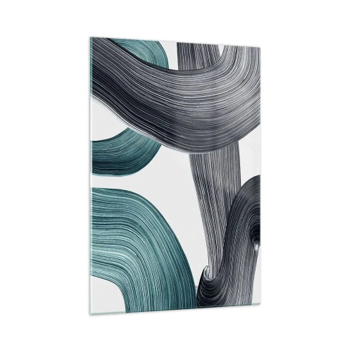 Impression sur verre - Image sur verre - Lignes abstraites fluides dans des tons de vert et de gris - 70x100cm - Sentiers émeraude et noirs - Décoration murale moderne pour le salon et la chambre ARTTOR