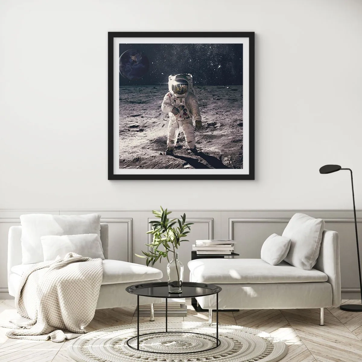 Affiche dans un cadre noir - Poster - Salutations de la lune - 40x40 cm