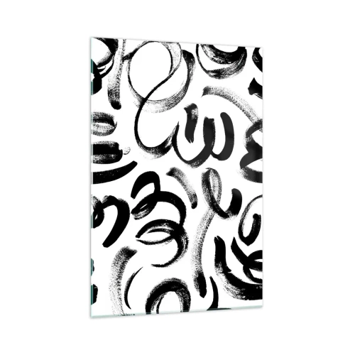 Impression sur verre - Image sur verre - Coups de pinceau abstraits noirs sur fond blanc - 70x100cm - Noir sur blanc - Décoration murale moderne pour le salon et la chambre ARTTOR