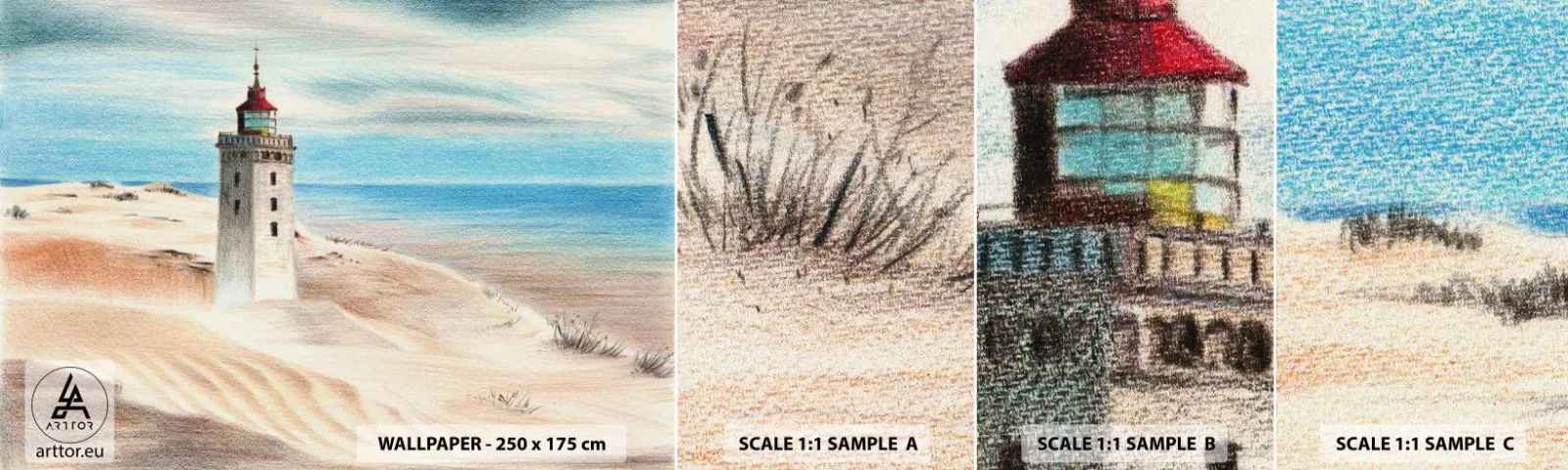 Échantillon De Papier Peint Standard Eco - Toujours regarder la mer - Phare, Plage, Mer - 100x30 cm