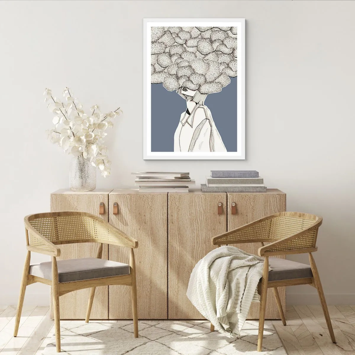 Affiche dans un cadre blanc - Poster - La tête dans les nuages - 50x70 cm