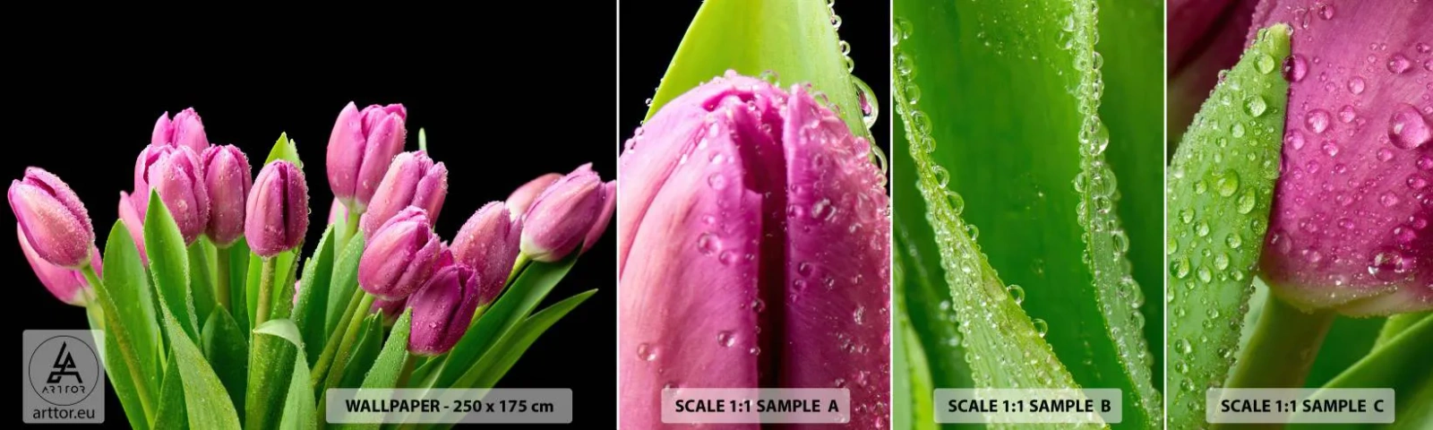 Échantillon de Papier Peint Autocollant Deluxe Sticker - Joie printanière des lilas - Fleurs, Tulipes, Bouquet de fleurs - 100x30 cm