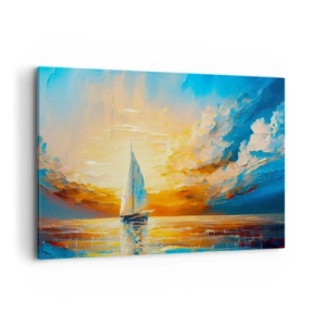 Impression sur toile - Image sur toile - Un voilier sur fond de soleil couchant et de nuages colorés - 100x70cm - Expédition en or - Décoration murale moderne pour le salon et la chambre ARTTOR