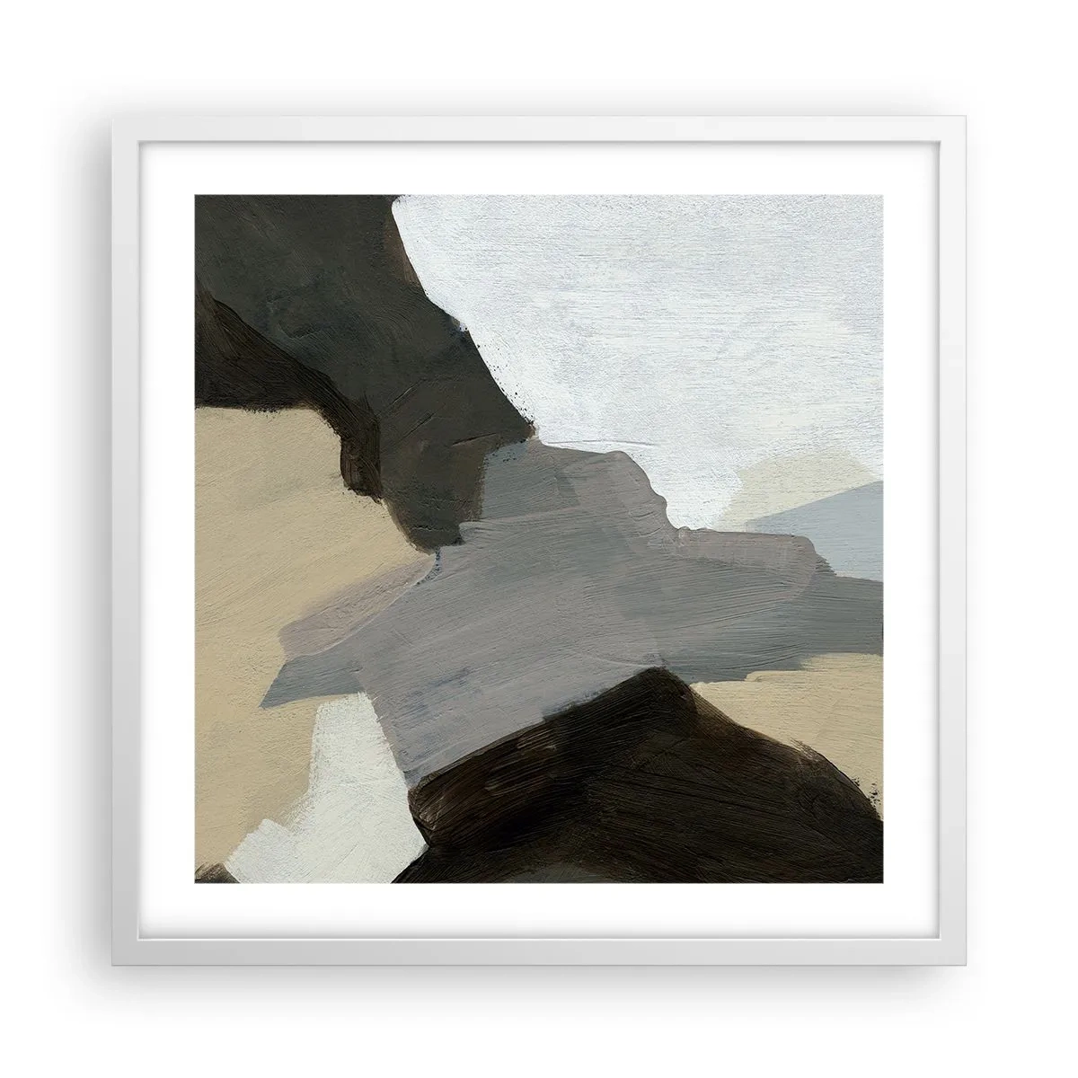 Affiche dans un cadre blanc - Poster - Abstraction : le carrefour du gris - 50x50 cm