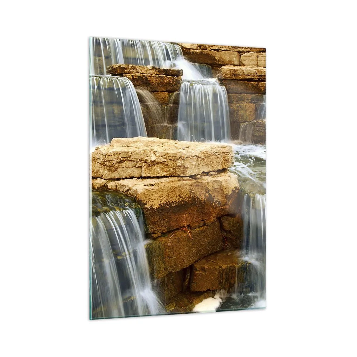 Impression sur verre - Image sur verre - Cascade sur fond rocheux - 50x70cm - Escalier vers le ciel - Décoration murale moderne pour le salon et la chambre ARTTOR