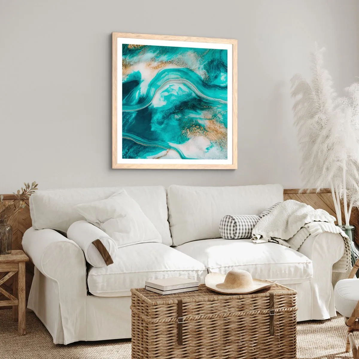 Affiche dans un chêne clair - Poster - Rivière d'or - 60x60 cm