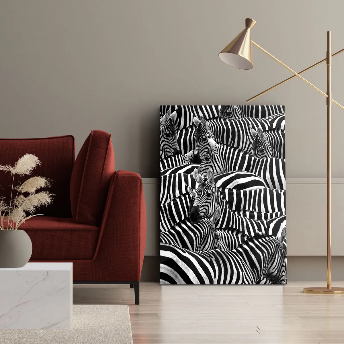 Impression sur toile - Image sur toile - Portrait collectif à rayures - 45x80 cm