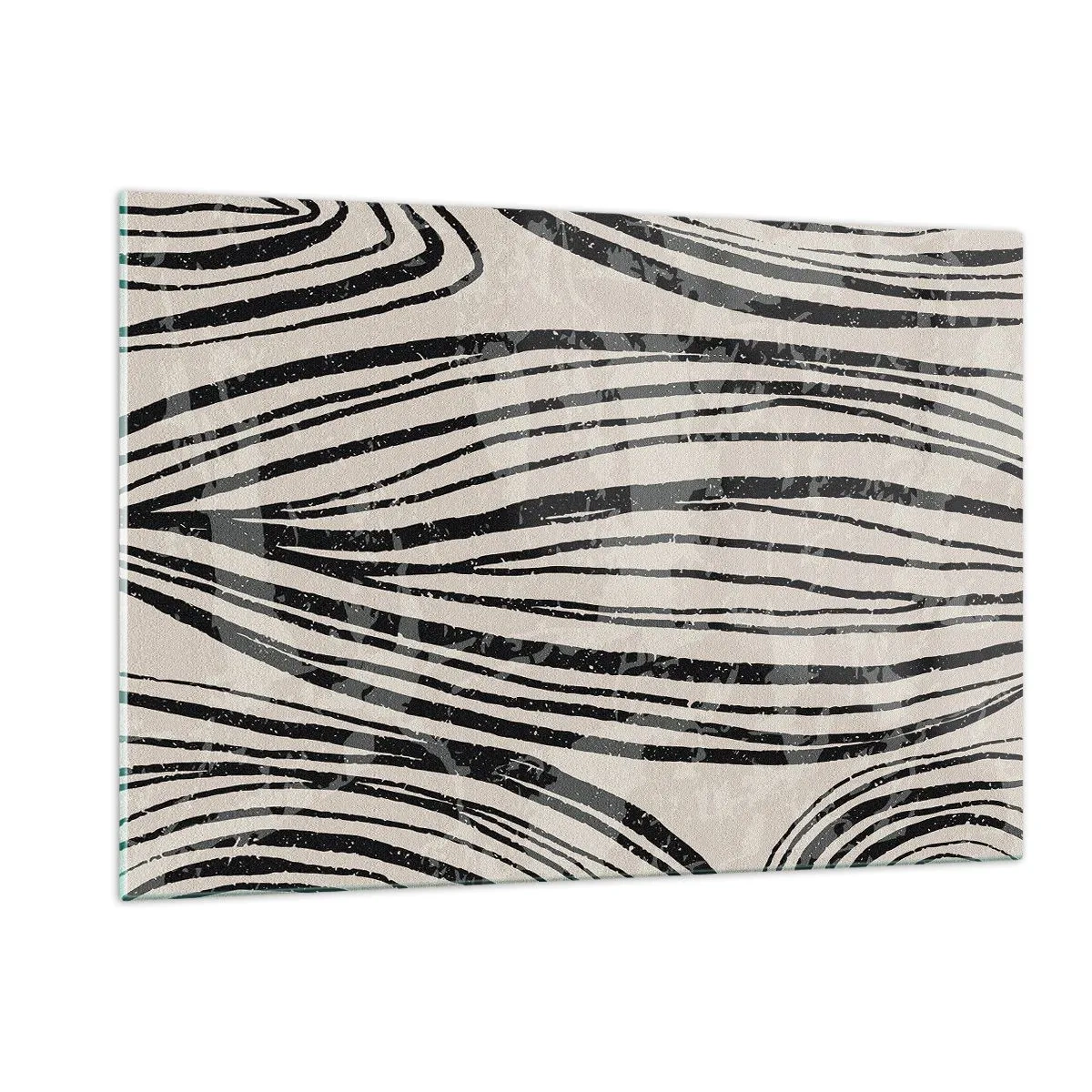 Impression sur verre - Image sur verre - Vagues de lignes noires sur fond clair - 120x80cm - Ligne de marécage - Décoration murale moderne pour le salon et la chambre ARTTOR