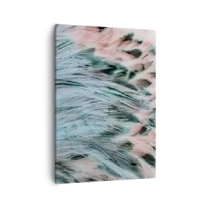 Impression sur toile - Image sur toile - Gros plan de plumes aux couleurs rose saphir pastel - 50x70cm - Duvet rose saphir - Décoration murale moderne pour le salon et la chambre ARTTOR