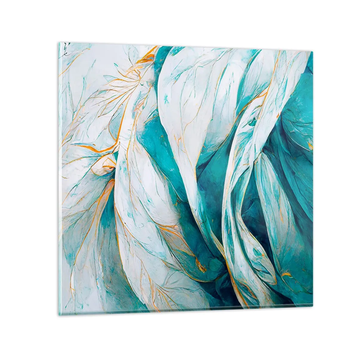 Impression sur verre - Image sur verre - Abstraction bleue avec un motif doré - 60x60 cm