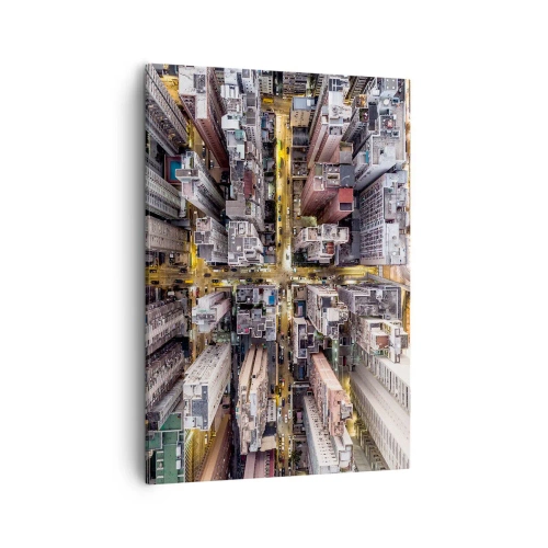Impression sur toile - Image sur toile - Une vue plongeante sur une ville pleine de gratte-ciels - 50x70cm - Salutations de Hong-Kong - Décoration murale moderne pour le salon et la chambre ARTTOR
