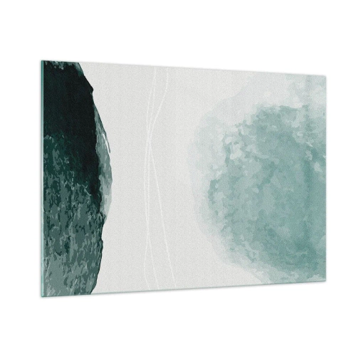 Impression sur verre - Image sur verre - Formes abstraites vertes sur un fond clair ressemblant à du brouillard - 100x70cm - Rencontre avec le brouillard - Décoration murale moderne pour le salon et la chambre ARTTOR