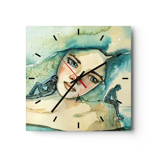 Horloge murale - Pendule murale - Aquarelle d'un visage de femme avec un motif réfléchissant - 30x30cm - Suis-je bleu? - Décoration murale moderne pour le salon et la chambre ARTTOR