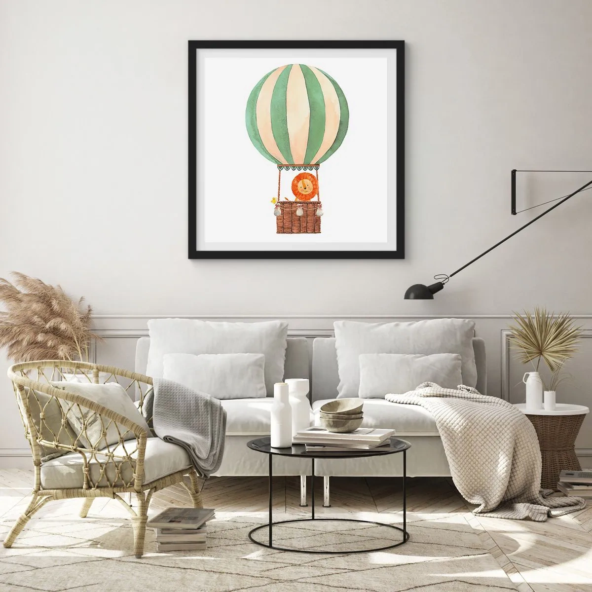 Affiche dans un cadre noir - Poster - Les voyages de Léon - 60x60 cm