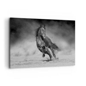 Impression sur toile - Image sur toile - Un cheval noir et blanc galopant sur le sable - 100x70cm - Digne de l'émir lui-même - Décoration murale moderne pour le salon et la chambre ARTTOR