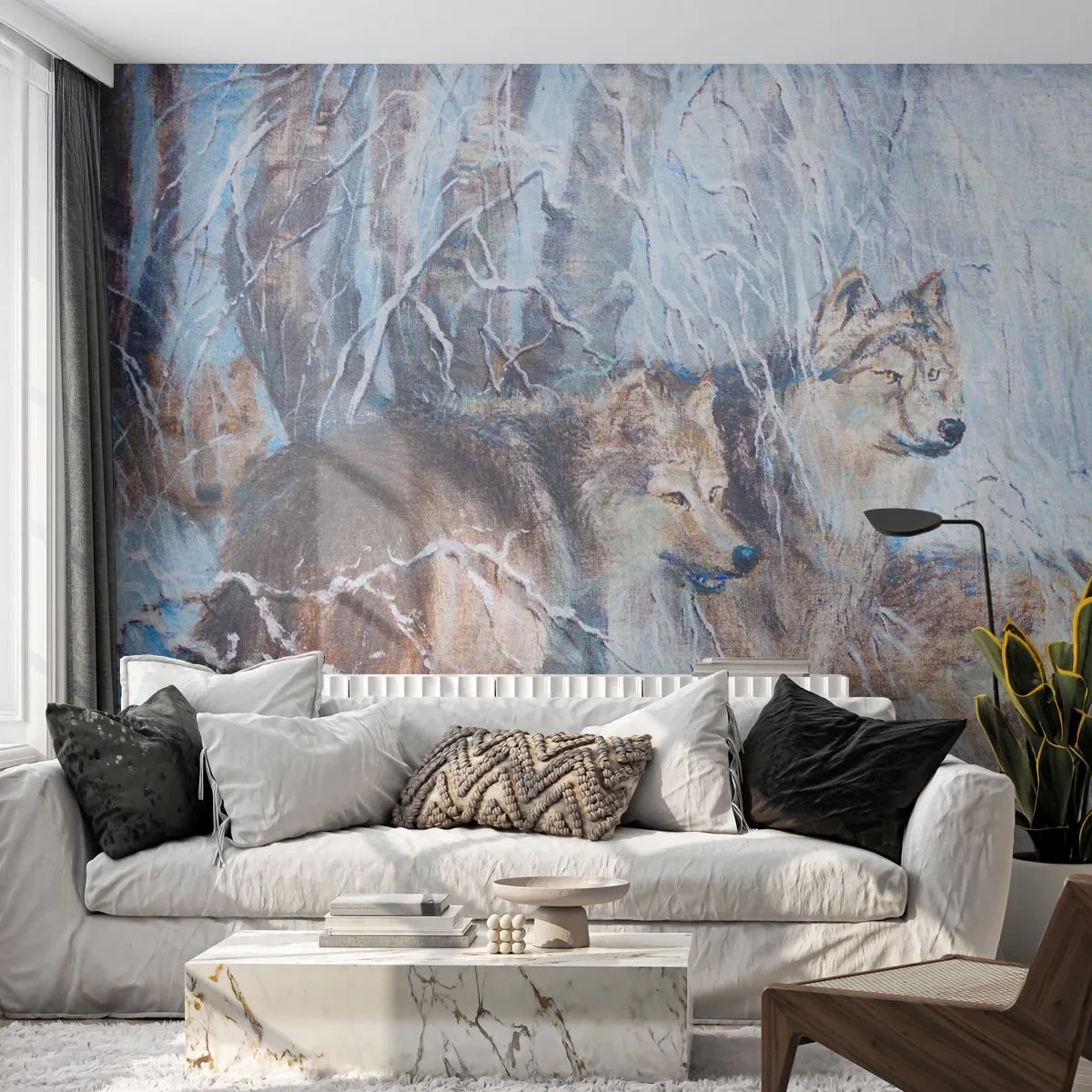 Papier Peint Photo Standard Eco - Attention! Ca arrive ... - Animaux, loups, Forêt - 400x280 cm