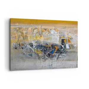 Impression sur toile - Image sur toile - Abstraction avec des nuances dominantes de jaune et de gris - 120x80cm - Tout se met en place - Décoration murale moderne pour le salon et la chambre ARTTOR
