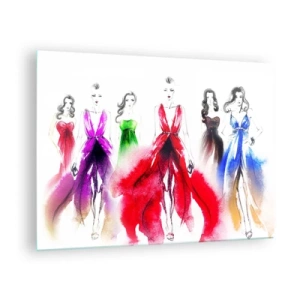 Impression sur verre - Image sur verre - Croquis de femmes en robes de soirée colorées - 70x50cm - Ambiances pour les déguisements - Décoration murale moderne pour le salon et la chambre ARTTOR