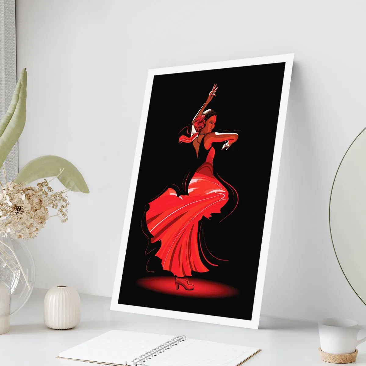 Affiche - Poster - Danseuse de flamenco en robe rouge sur fond noir - 50x70cm - L'esprit fougueux du flamenco - Décoration murale moderne pour le salon et la chambre ARTTOR
