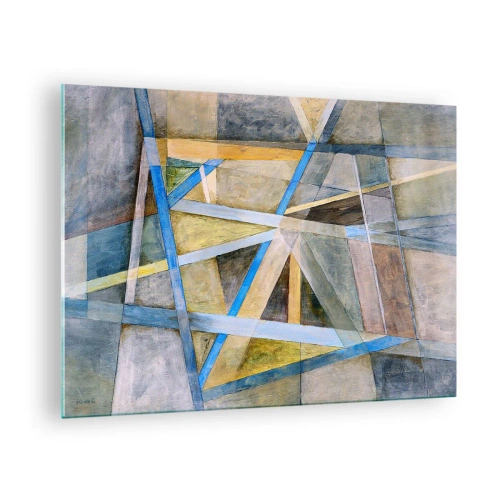 Impression sur verre - Image sur verre - Composition abstraite avec des formes géométriques - 70x50cm - Tout droit ou en diagonale ? - Décoration murale moderne pour le salon et la chambre ARTTOR