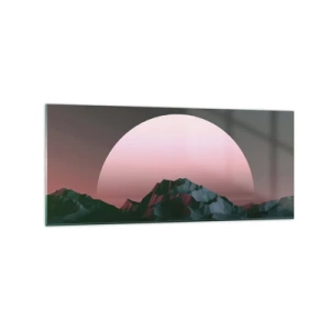 Impression sur verre - Image sur verre - Montagnes géométriques avec le soleil couchant en arrière-plan - 120x50cm - Dans une galaxie voisine - Décoration murale moderne pour le salon et la chambre ARTTOR