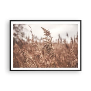 Affiche dans un cadre noir - Poster - Herbes dorées sur fond de paysage d'automne - 100x70cm - C'est déjà l'automne dans les champs - Décoration murale moderne pour le salon et la chambre ARTTOR