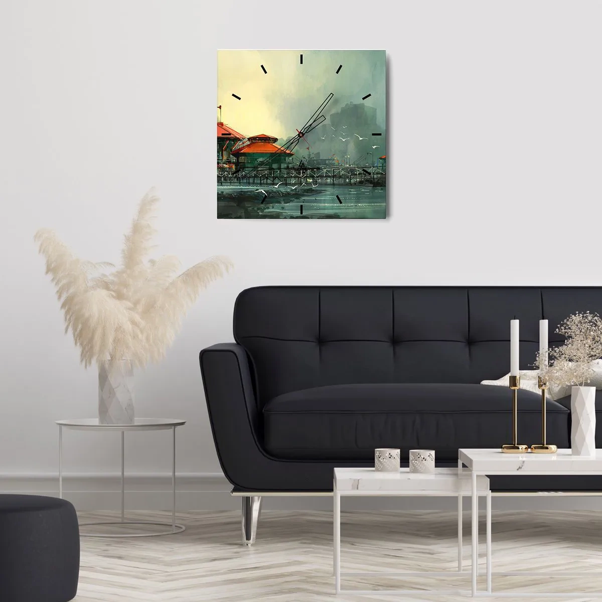 Horloge murale - Pendule murale - Une journée ensoleillée au port - 40x40 cm