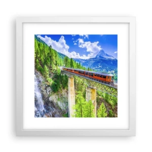 Affiche dans un cadre blanc - Poster - Train dans les Alpes - 30x30 cm