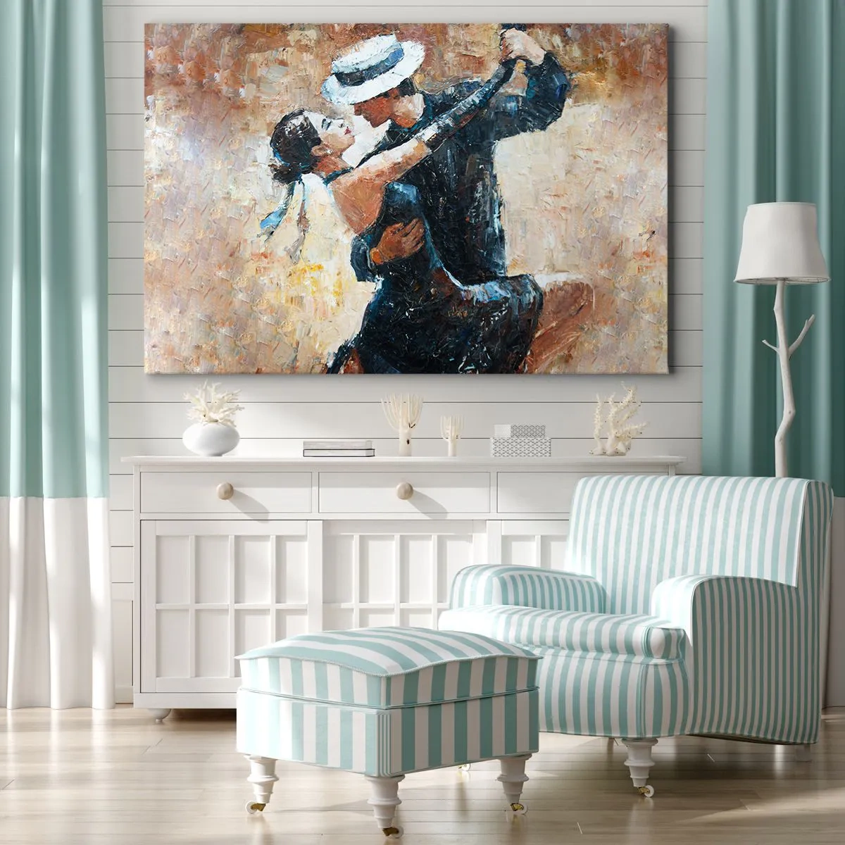 Impression sur toile - Image sur toile - Un couple dansant le tango dans un style romantique et élégant - 100x70cm - À la Rudolf Valentino - Décoration murale moderne pour le salon et la chambre ARTTOR