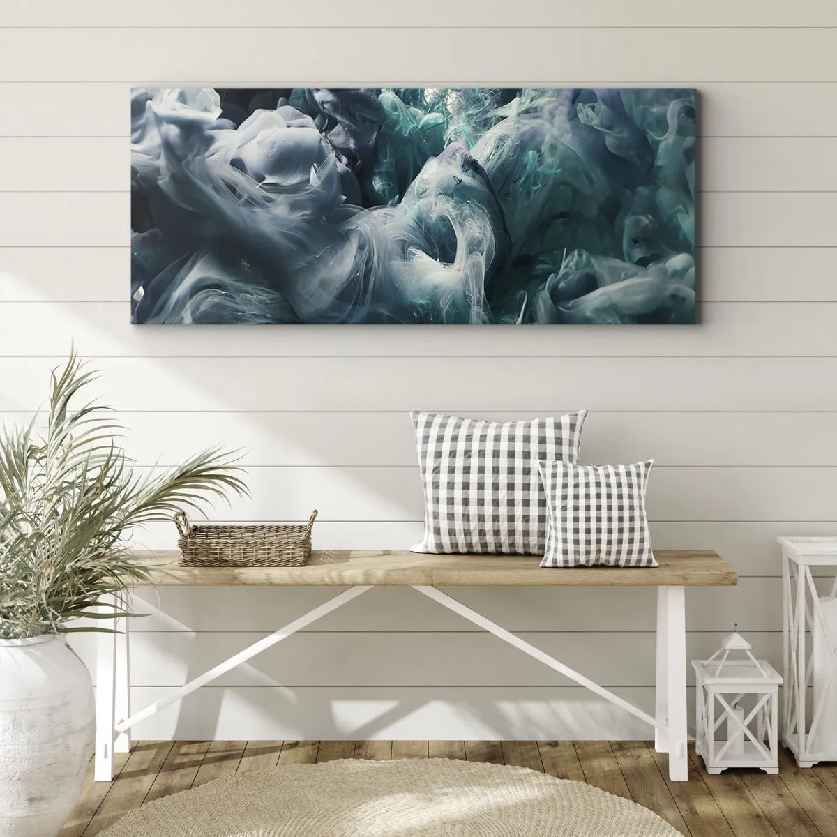 Impression sur toile - Image sur toile - Vagues abstraites dynamiques dans des tons de bleu et de blanc - 140x50cm - Mouvement des couleurs - Décoration murale moderne pour le salon et la chambre ARTTOR