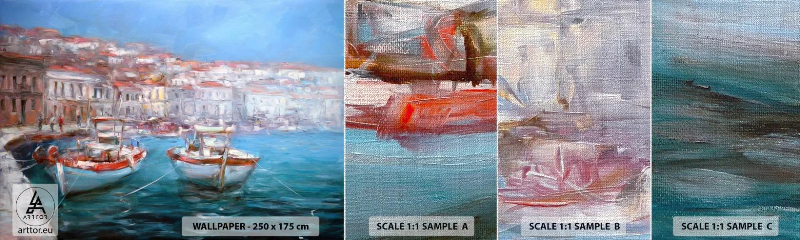 Échantillon de Papier Peint Premium Canvas - Baie italienne - Ville portuaire, Architecture, Grèce - 100x30 cm