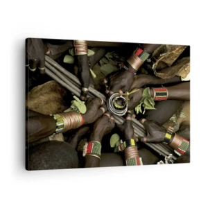 Impression sur toile - Image sur toile - Bracelets de main traditionnels dans un groupe de mains - 70x50cm - Nous sommes ensemble - Décoration murale moderne pour le salon et la chambre ARTTOR