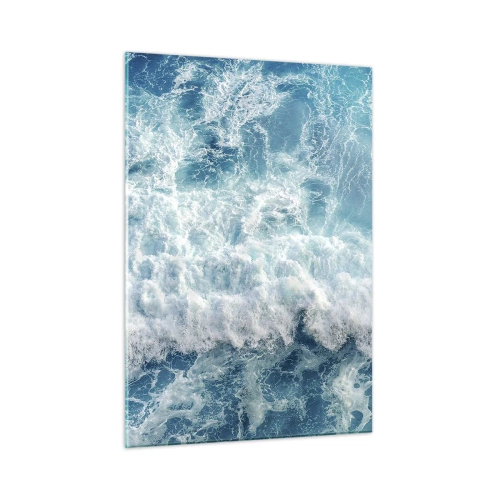 Impression sur verre - Image sur verre - Des vagues bleues s'écrasant sur le rivage - 50x70cm - Joyeusement et en sautant - Décoration murale moderne pour le salon et la chambre ARTTOR