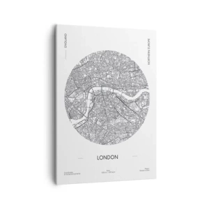 Impression sur toile - Image sur toile - Une carte minimaliste de Londres en noir et blanc avec des détails précis. - 50x70cm - Anatomie de Londres - Décoration murale moderne pour le salon et la chambre ARTTOR