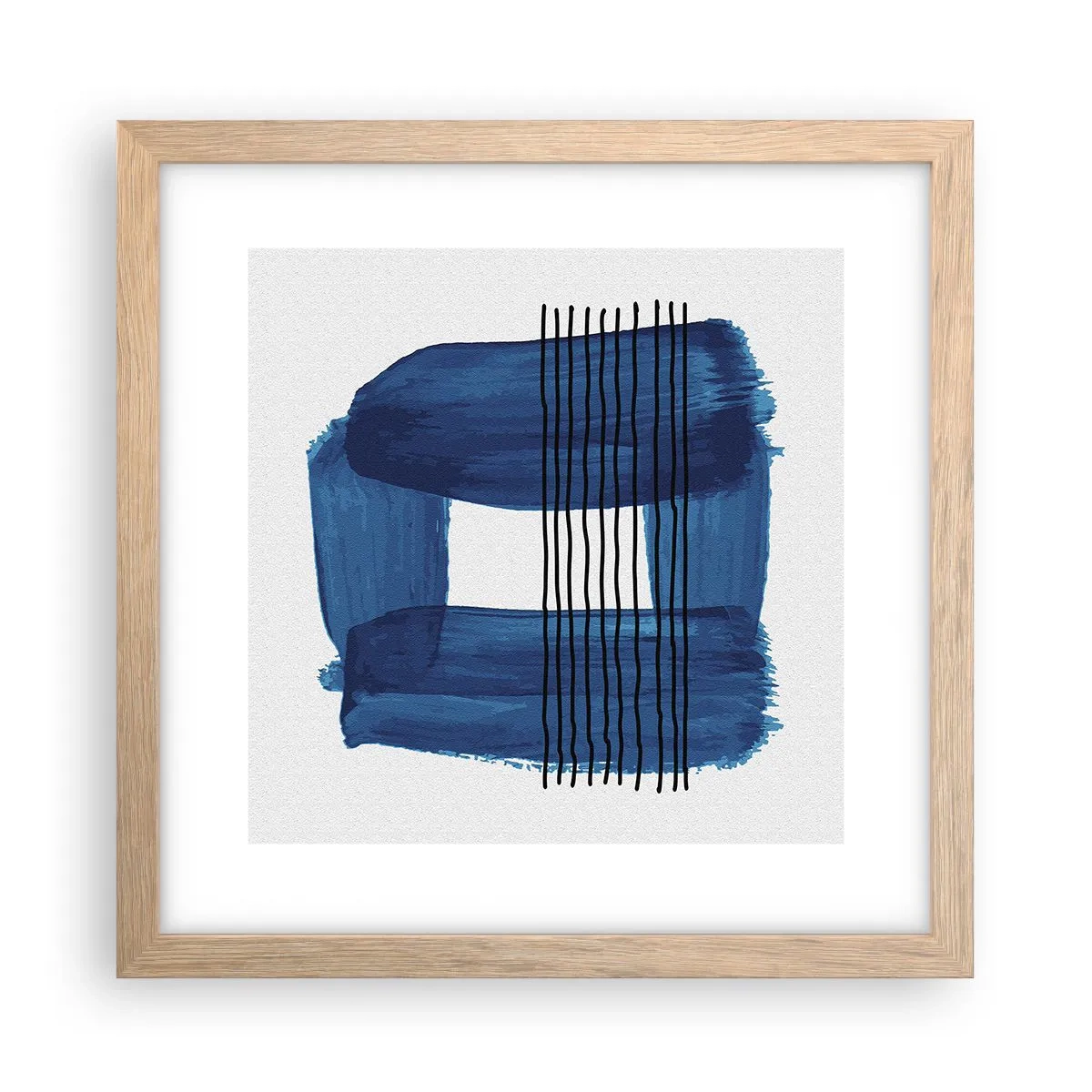 Affiche dans un chêne clair - Poster - Composition noire-bleue - 30x30 cm