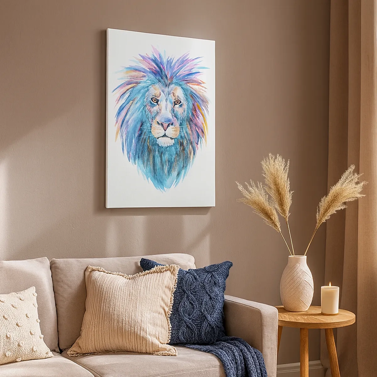Impression sur toile - Image sur toile - Portrait à l'aquarelle d'un lion aux couleurs vives - 50x70cm - Aura électrique - Décoration murale moderne pour le salon et la chambre ARTTOR