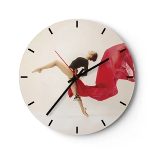Horloge murale - Pendule murale - Une danseuse dans une pose dynamique avec du tissu rouge - 30x30cm - Rouge et noir - Décoration murale moderne pour le salon, la cuisine et la chambre ARTTOR