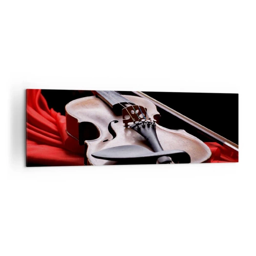 Impression sur toile - Image sur toile - Violon sur tissu rouge avec fond noir - 160x50cm - Musique des sentiments - Décoration murale moderne pour le salon et la chambre ARTTOR