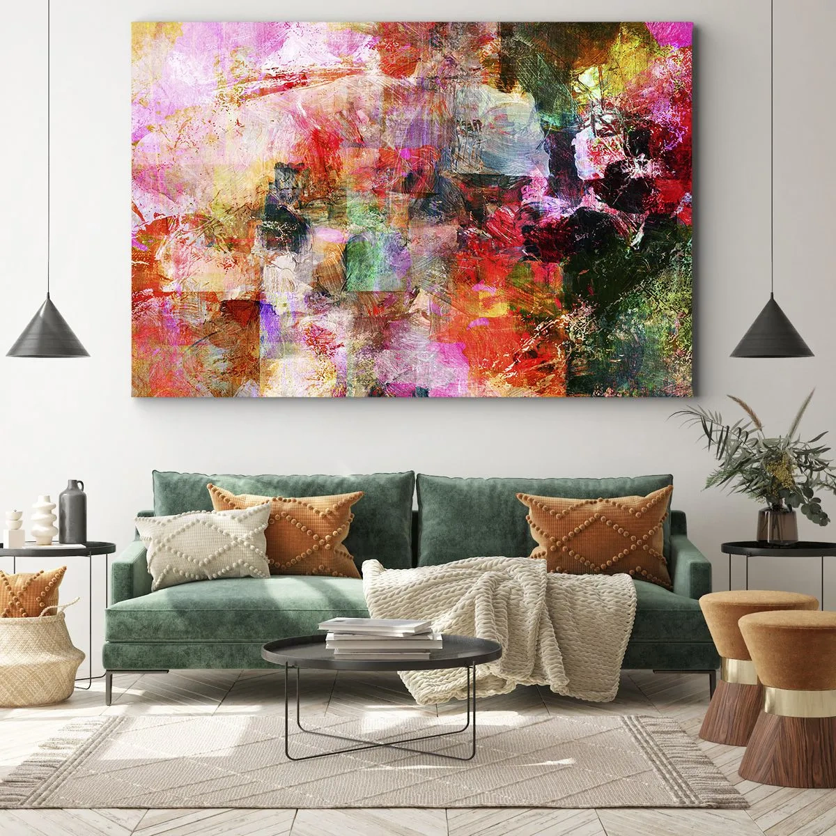 Impression sur toile - Image sur toile - Une composition abstraite aux tons dominants rose et rouge. - 70x50cm - Un voyage à travers les roses - Décoration murale moderne pour le salon et la chambre ARTTOR