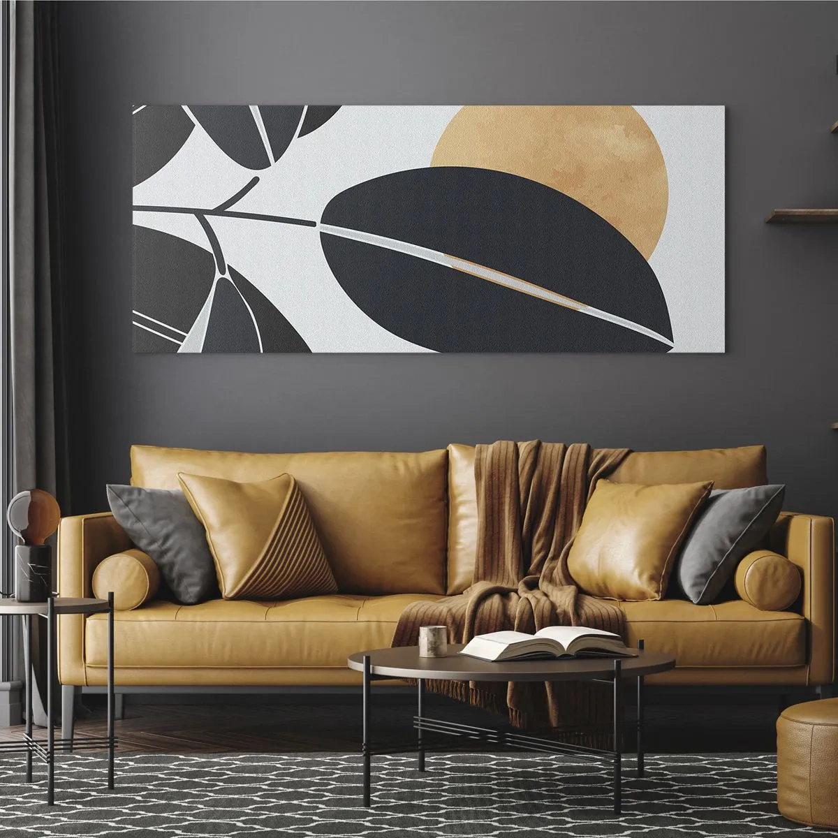 Impression sur verre - Image sur verre - Un motif de feuille minimaliste avec un soleil brillant en arrière-plan. - 160x50cm - Une chaude journée d'été - Décoration murale moderne pour le salon et la chambre ARTTOR