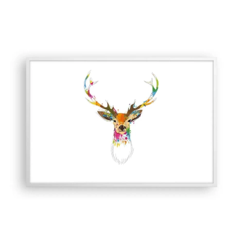 Affiche dans un cadre blanc - Poster - Un cerf doux baigné de couleur - 91x61 cm
