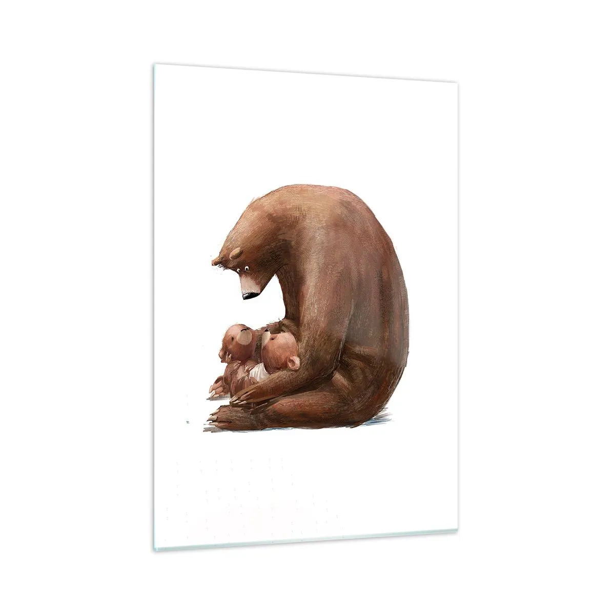 Impression sur verre - Image sur verre - Une mère ourse serrant dans ses bras deux petits oursons - 50x70cm - Faites de beaux rêves les enfants - Décoration murale moderne pour le salon et la chambre ARTTOR