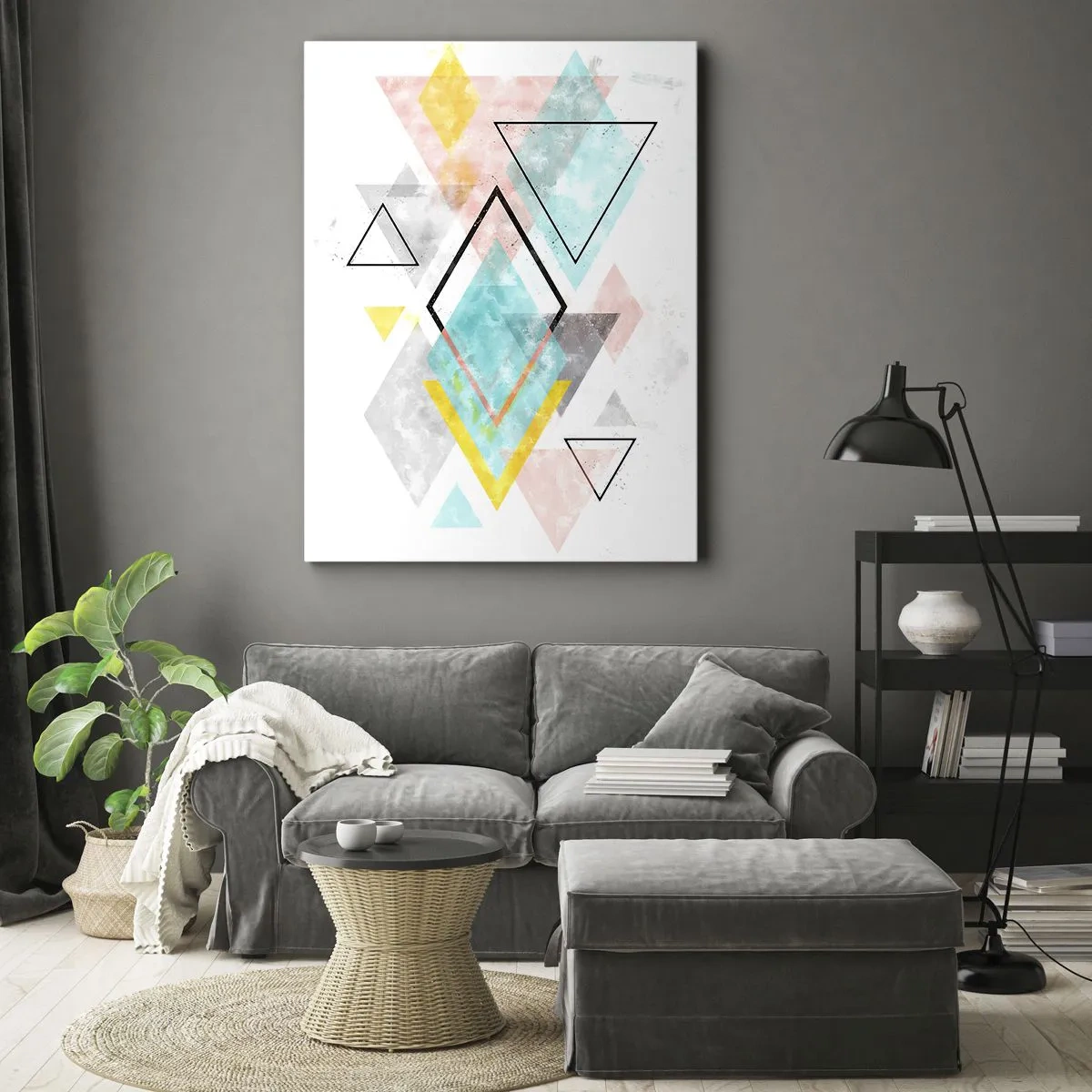 Impression sur toile - Image sur toile - Motifs géométriques colorés sur fond blanc - 50x70cm - Géométrie facile - Décoration murale moderne pour le salon et la chambre ARTTOR
